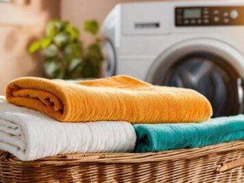 Laundry basket with towels on blurred background w (1)